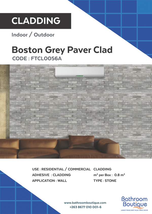 WT Boston Grey Paver Cladding 0.80m2 Bathroom Boutique Harare