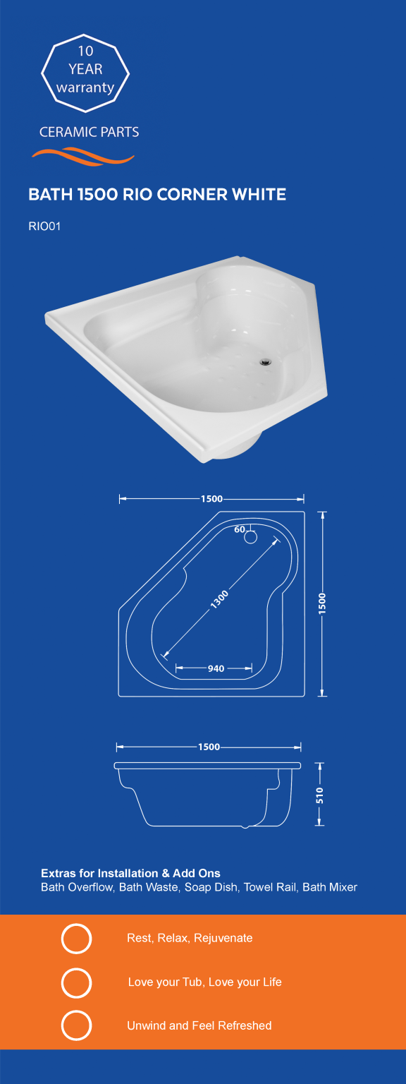 Bath 1500 Rio Corner White Bathroom Boutique Harare