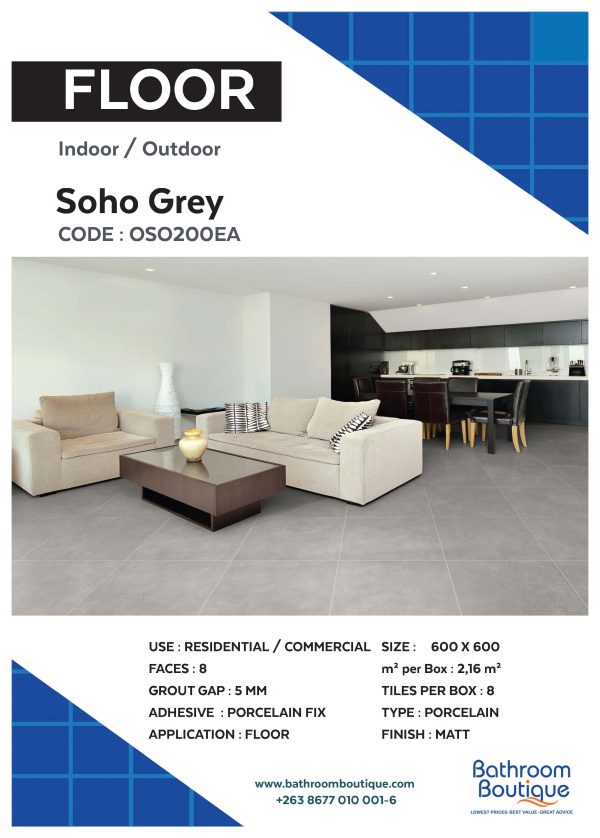 FT 60x60 M Soho Grey Eco 2.16m2 - Image 4